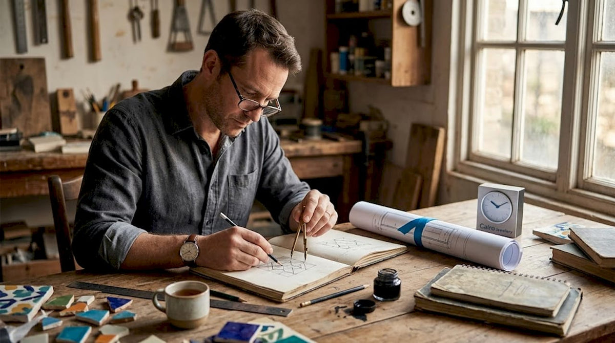 Artisan designing Islamic geometric patterns