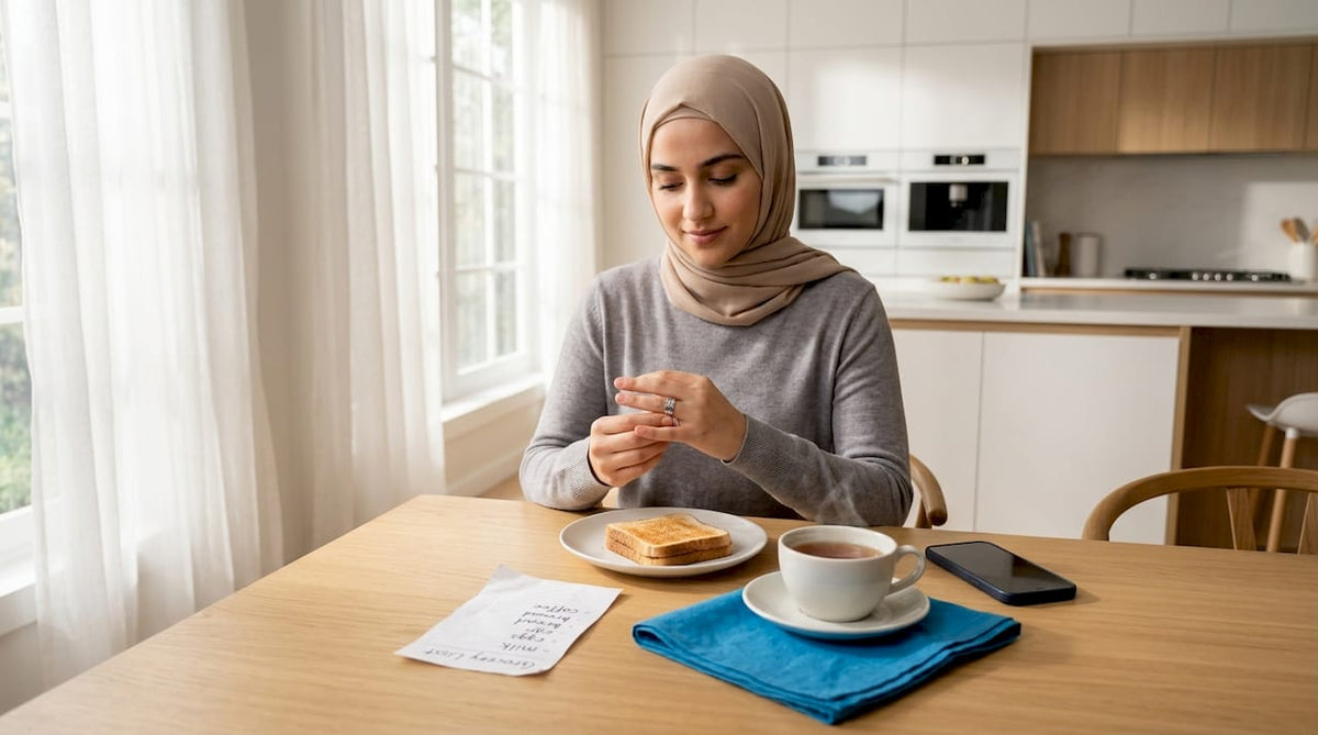 Woman wearing stainless steel Islamic ring