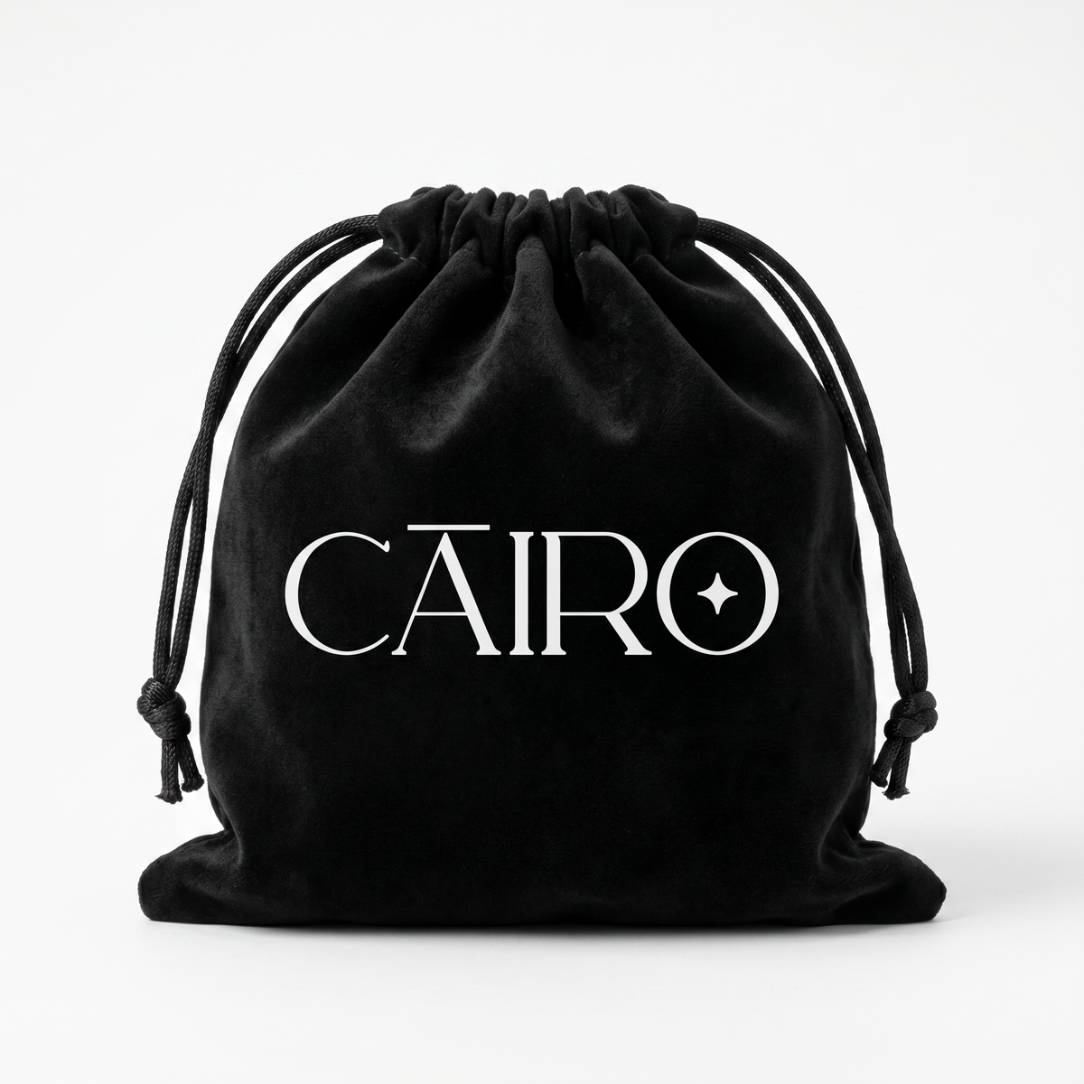 Black drawstring bag with 'CAIRO' branding on a white background